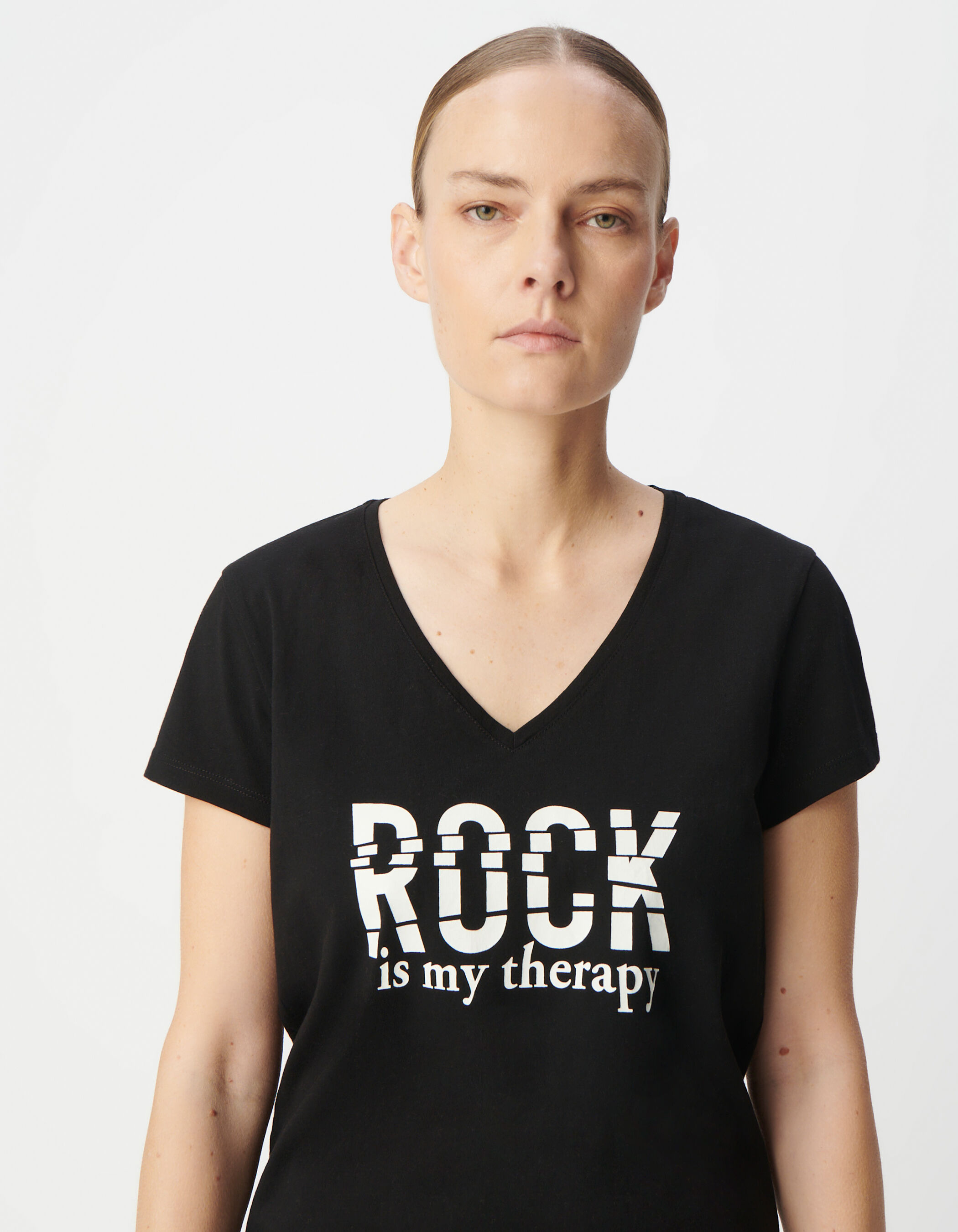 Tee shirt noir coton bio message paillete Femme IKKS