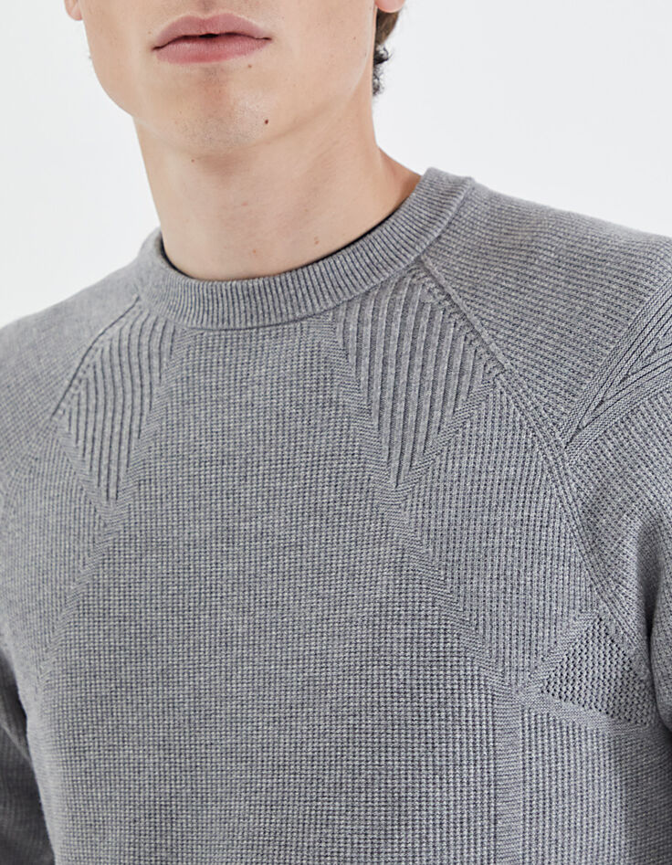 Pull gris chiné tricot 3D Homme-4