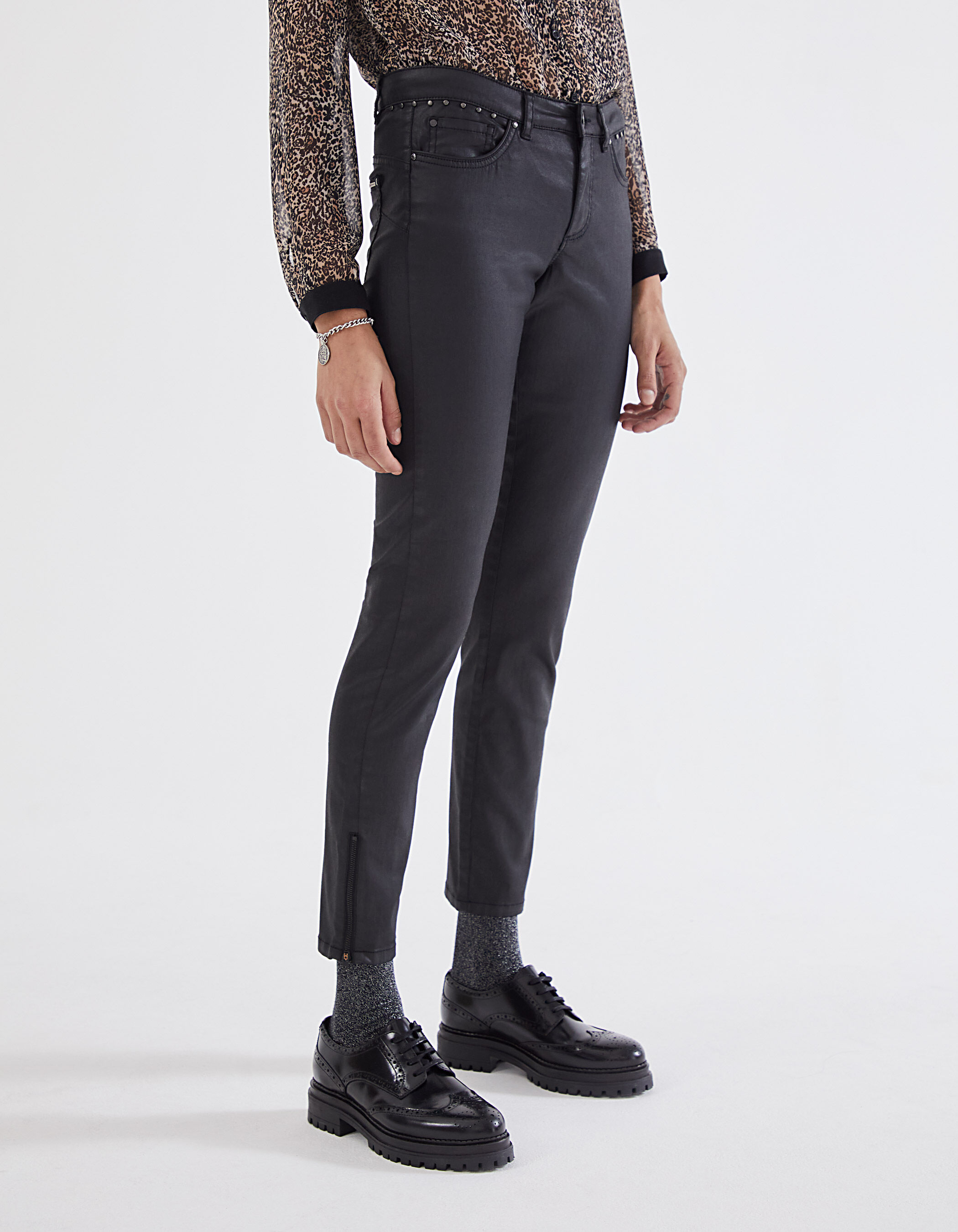 Jean slim best sale enduit noir femme