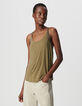 Women’s khaki vest top with bead- embroidered armholes-2