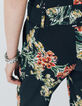 Women&rsquo;s black flower bouquet print twill trousers-4