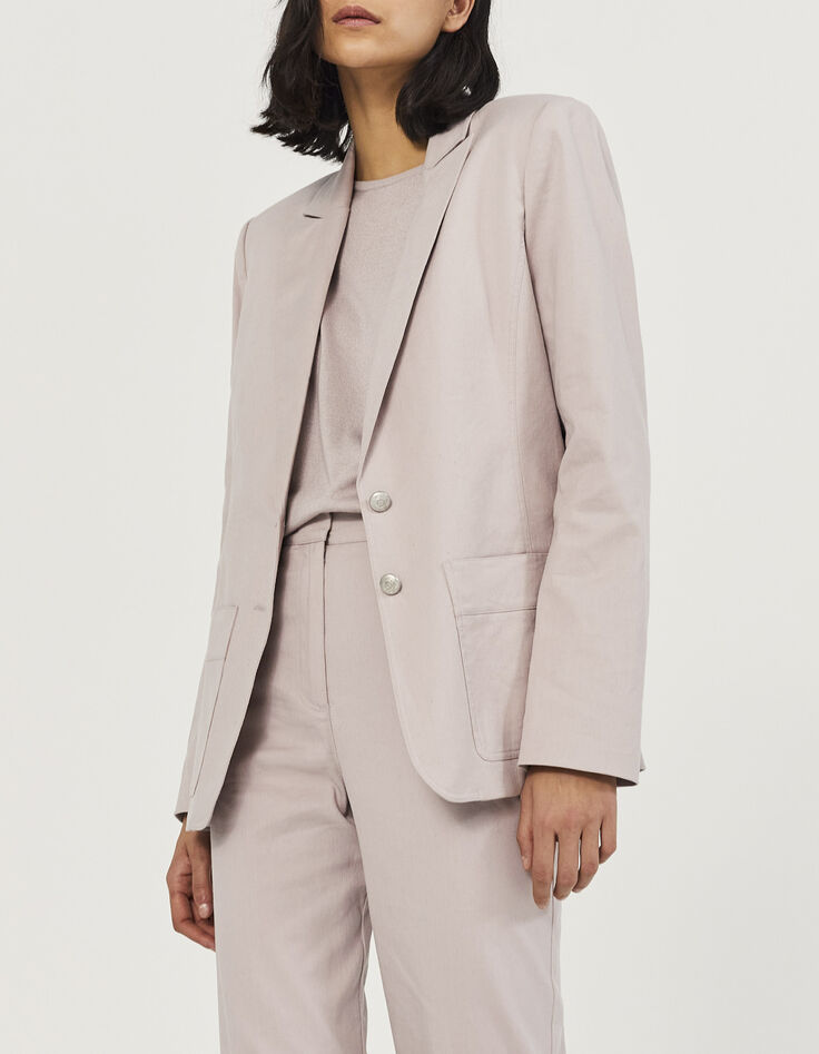 Veste tailleur coloris lilas mix coton lin femme-2