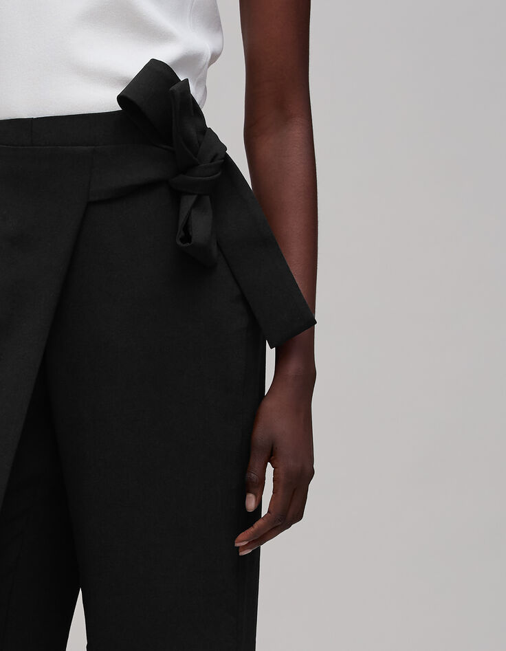 Schwarze Damenhose, breiter Bund mit Bindeband-5