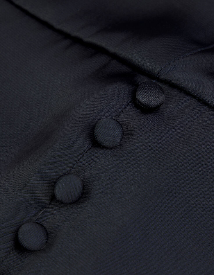 Dames lange marine jurk met dunne bandjes en knoopdetails-9
