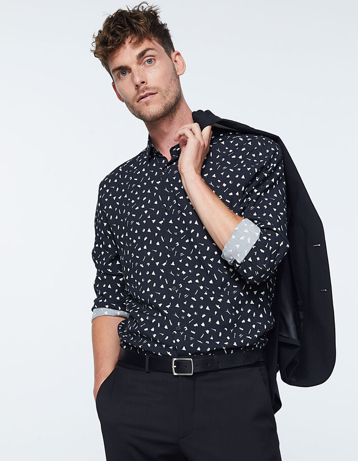 Men’s black Paris motif print SLIM shirt - IKKS