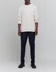 Pull blanc cass&eacute; tricot boutons &eacute;paule Homme-2