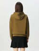 Women’s khaki organic cotton hoodie, buttons and slogan-3