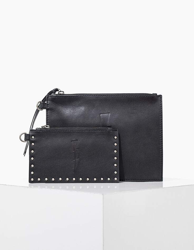 El dúo de bolsas de cuero negro visual de la mujer flash-2