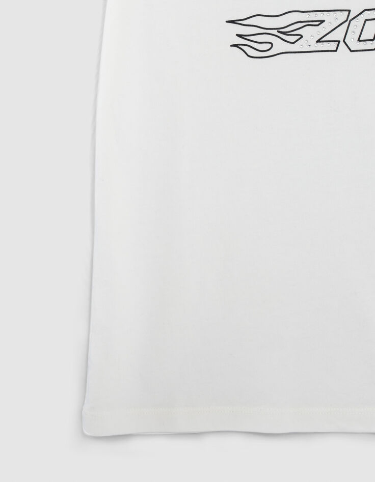 Gebroken wit T-shirt met tekst en strass Dames-9 Gebroken wit T-shirt met tekst en strass Dames-9