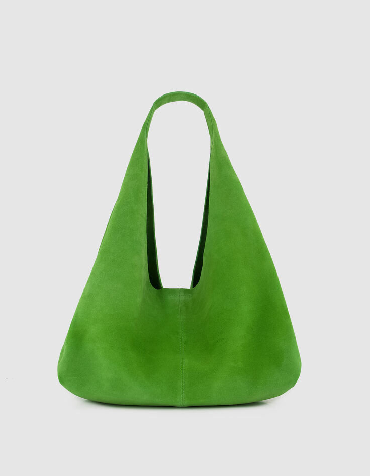 Bolso hobo de ante verde cactus para mujer-3