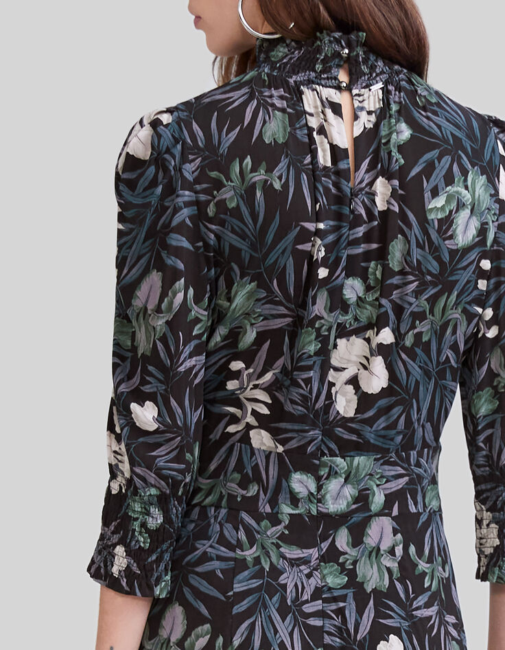 Zwarte midi-jurk LENZING™ ECOVERO™ orchideeprint Dames-6 Zwarte midi-jurk LENZING™ ECOVERO™ orchideeprint Dames-6
