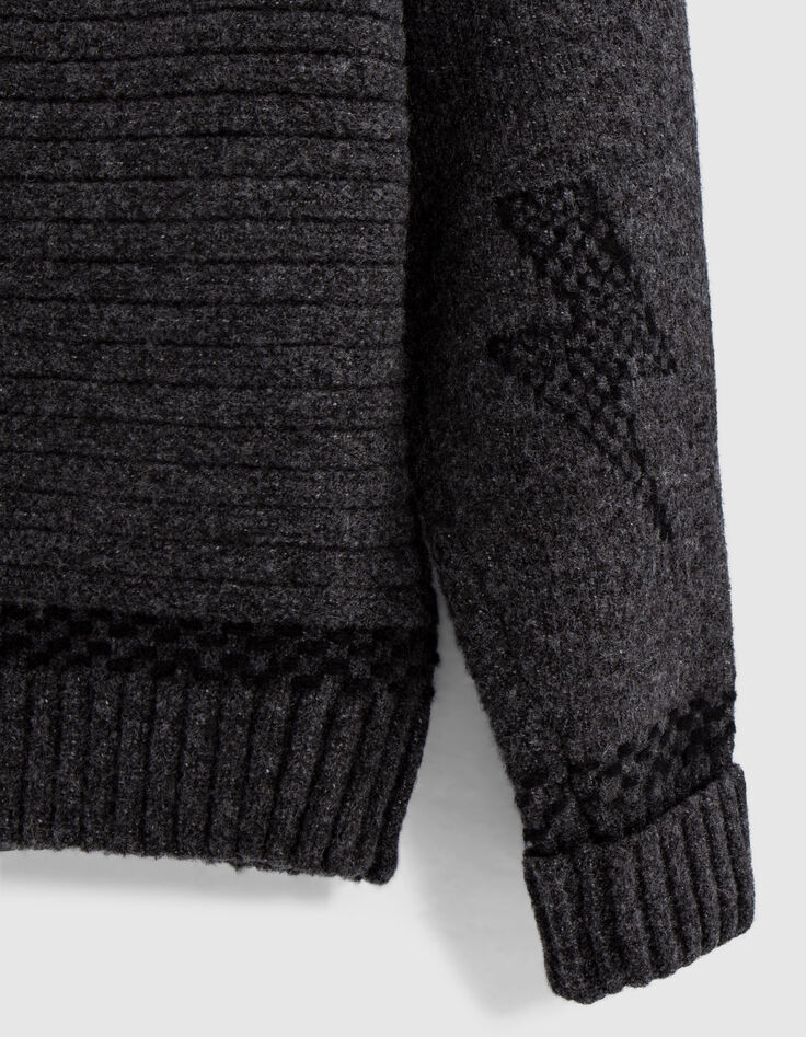 Boy's grey lightning, checkerboard Intarsia knit cardigan-5 Boy's grey lightning, checkerboard Intarsia knit cardigan-5