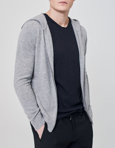 Men’s grey marl cashmere hooded cardigan - IKKS