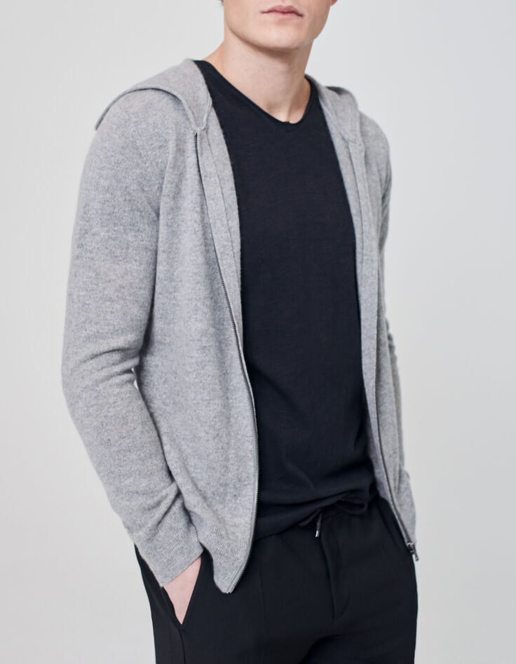 Men’s grey marl cashmere hooded cardigan-1