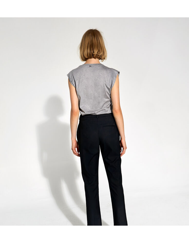 Graues Damen-T-Shirt, Baumwolle/Modal, Stickmotiv vorne-3