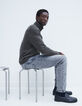 Jersey gris cuello alto 100 % lana para hombre-5