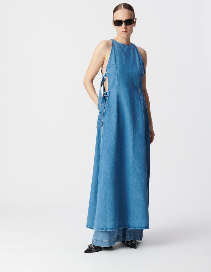 Langes Kleid aus wasserloser Jeans offen Seiten-1 Langes Kleid aus wasserloser Jeans offen Seiten-1