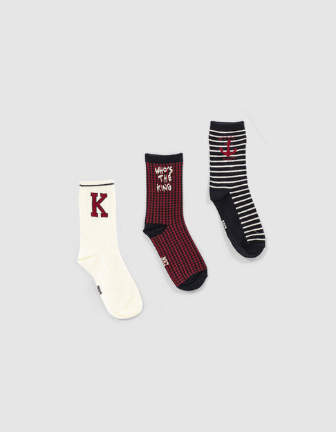 Boys’ dark navy, ecru and red socks - IKKS