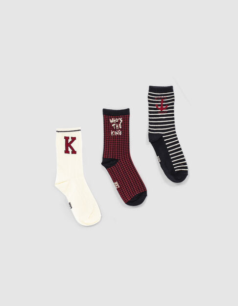 Chaussettes navy foncé, écrues et rouges garçon - IKKS