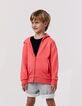 Cardigan rouge zippé à capuche maxi broderie dos garçon-1