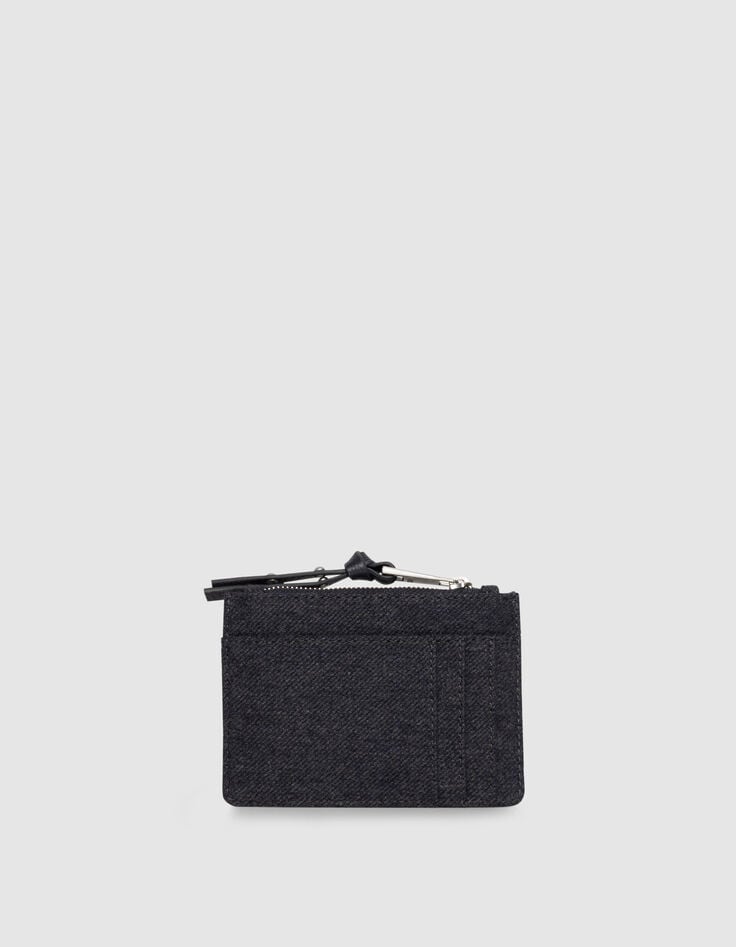 Women’s navy flannel and leather mix 1440 card holder-2 Women’s navy flannel and leather mix 1440 card holder-2