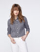 Veste courte en jean gris broderie dos femme-1