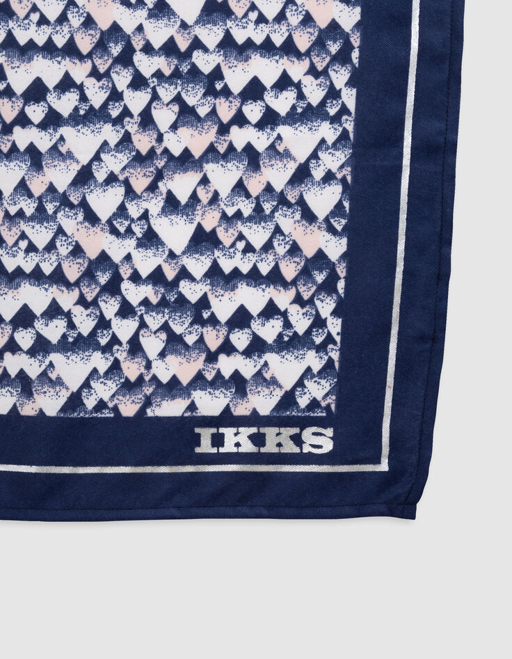 Foulard carré bleu imprimé coeurs rouges fille-4