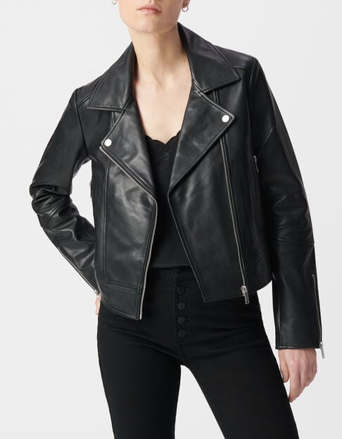 Zwart leren bikerjack Dames - IKKS