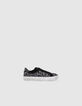 Sneakers noires cuir velours motif léopard et clous Femme-1