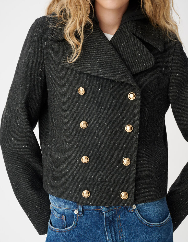 Grijze wollen peacoat voor dames-4