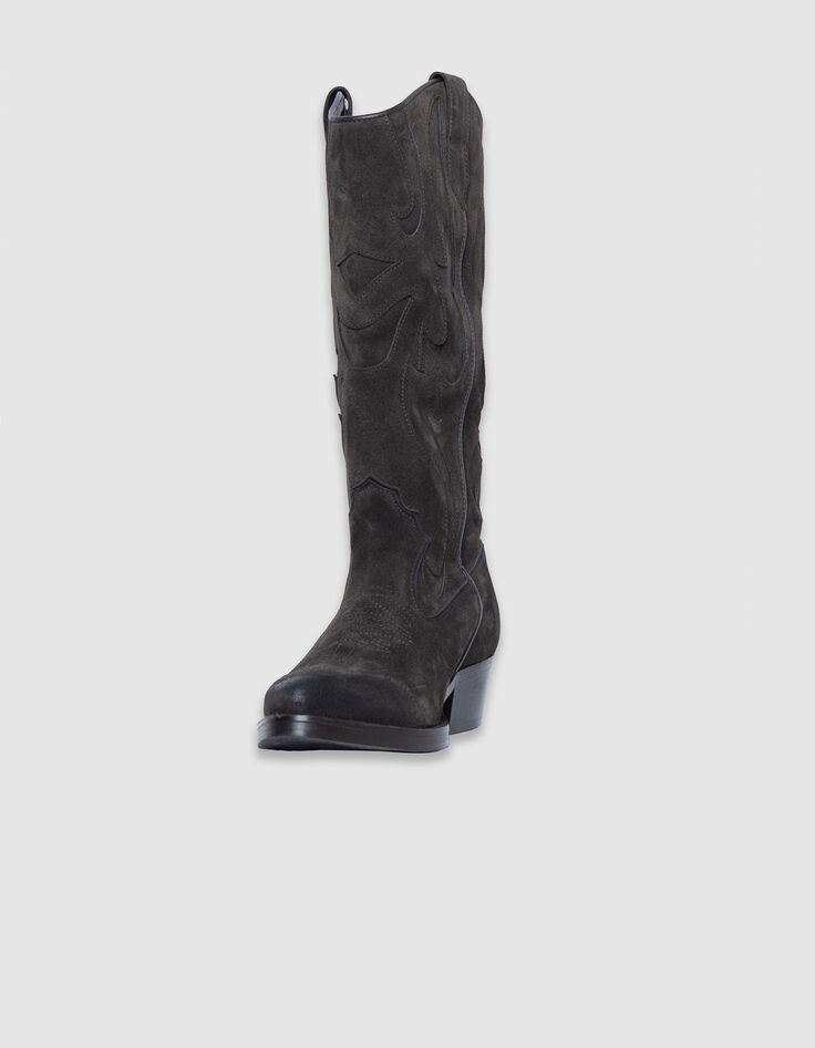 Women's brown suede santiag boots-2