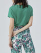 Tee-shirt vert encolure V maille lin irisée Femme-3