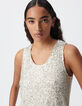 Top argenté brodé sequins Femme-4