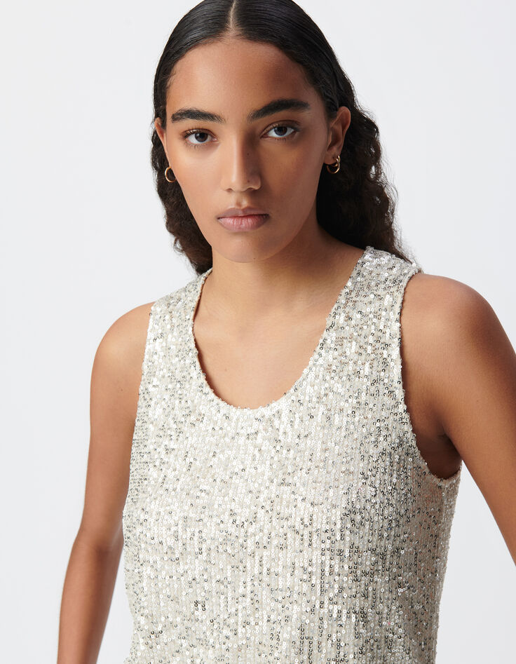 Top argenté brodé sequins Femme-4