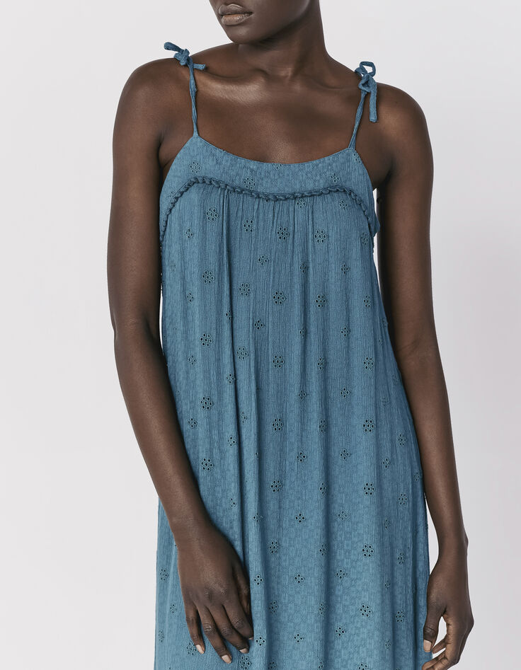 Vestido esmeralda tirantes bordados mujer-1