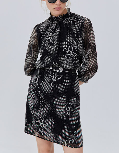 Schwarzes Damenkleid mit Dandy-Flower-Print - IKKS