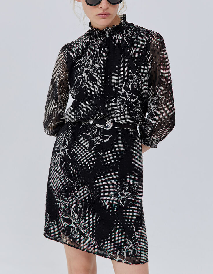 Robe noire imprimé dandy flower écru Femme-1