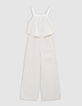 Ecru jumpsuit katoengaas met beige strepen-5