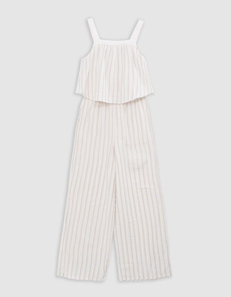 Ecru jumpsuit katoengaas met beige strepen-5