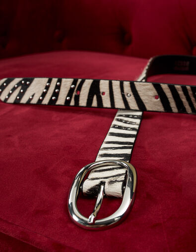 I.Code black zebra motif pony-look leather belt - IKKS