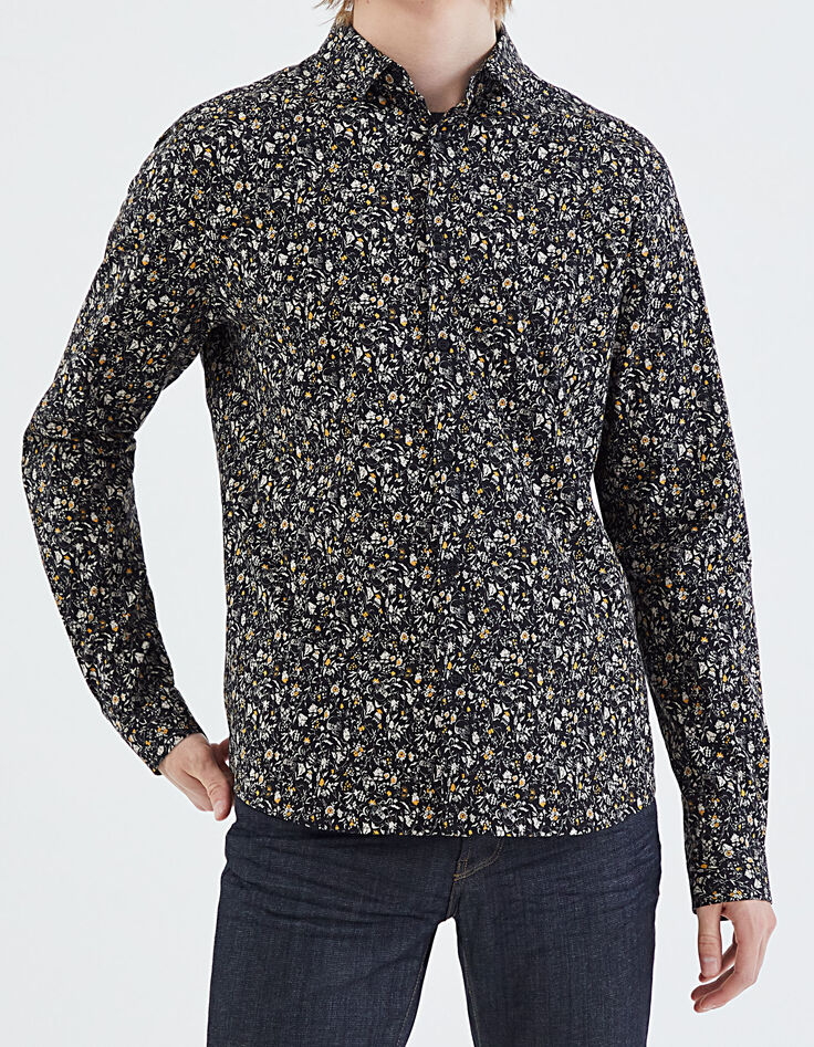 Men’s black flowery print SLIM shirt-2
