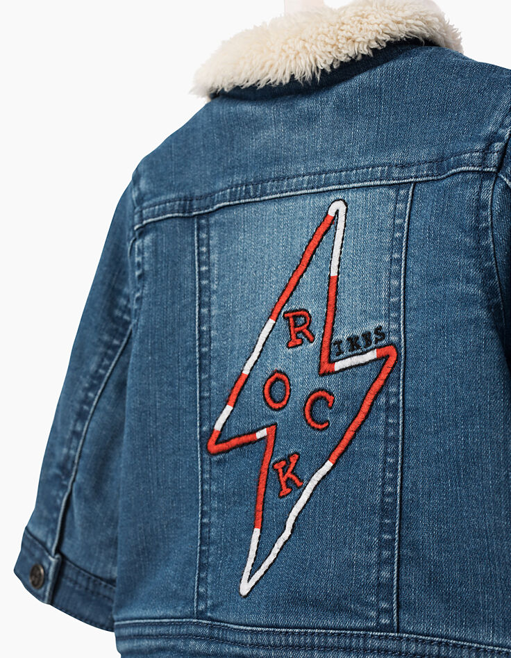 Veste en jean à col sherpa et broderie bébé garçon-4 Veste en jean à col sherpa et broderie bébé garçon-4
