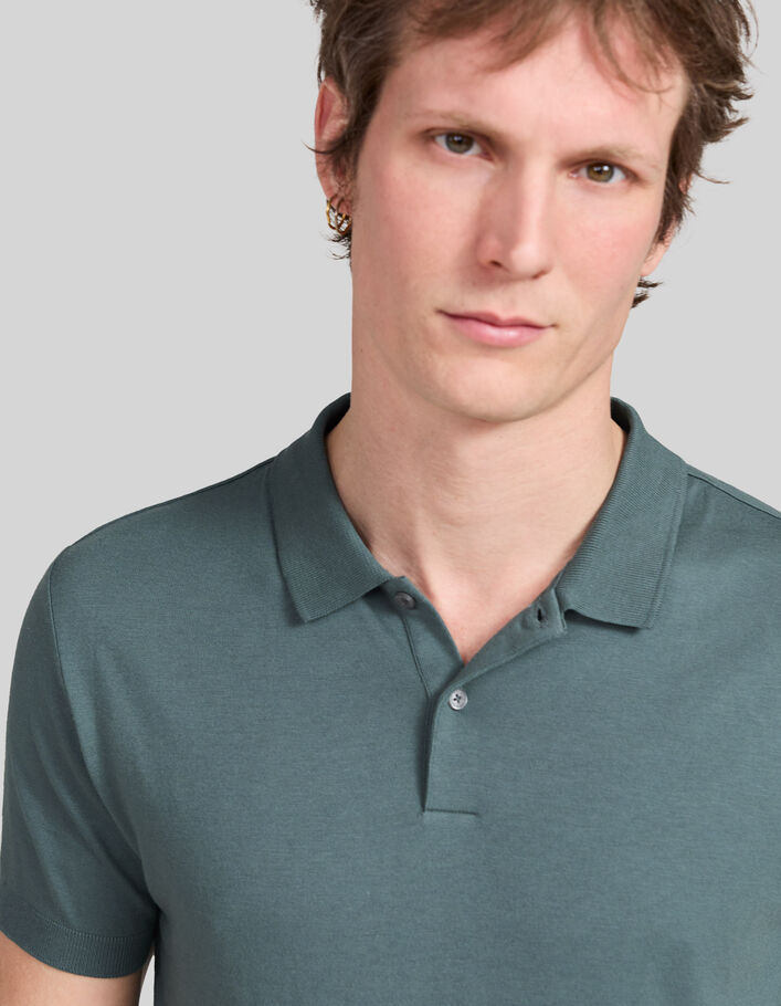 Blaugrünes Herrenpoloshirt aus Baumwollmodal - IKKS