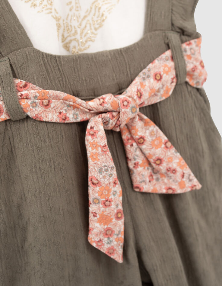 Baby girls’ khaki dungarees & T-shirt outfit-6