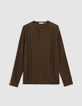 Herrenpullover, khaki, Biowolle, Feinstrick, Tunikakragen-5