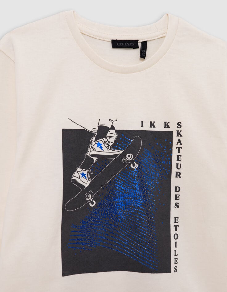 T-shirt écru coton bio visuel skateur millar bleu garçon-2