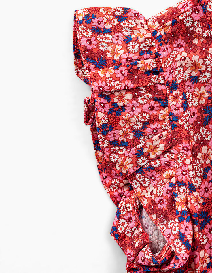 Top orange foncé imprimé fleuri fille-5