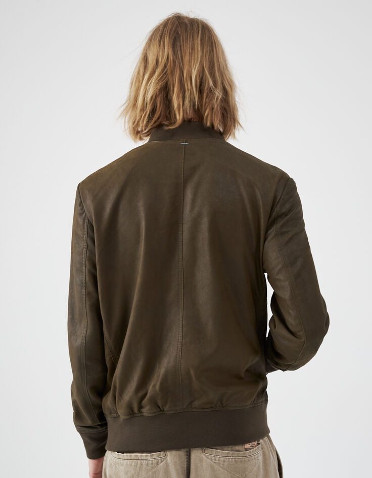 Blouson kaki en cuir velours Homme-3