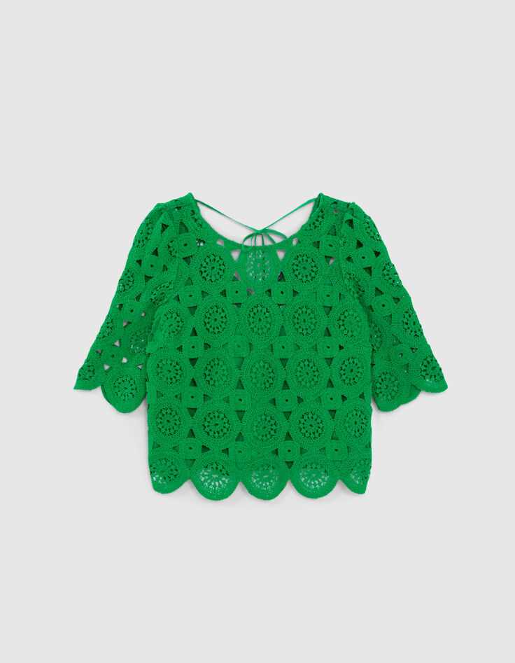 Blouse verte dentelle macramé Femme-6