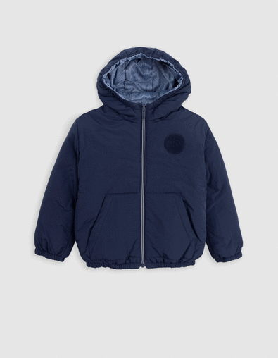 Doudoune réversible nylon effet denim et marine garçon - IKKS
